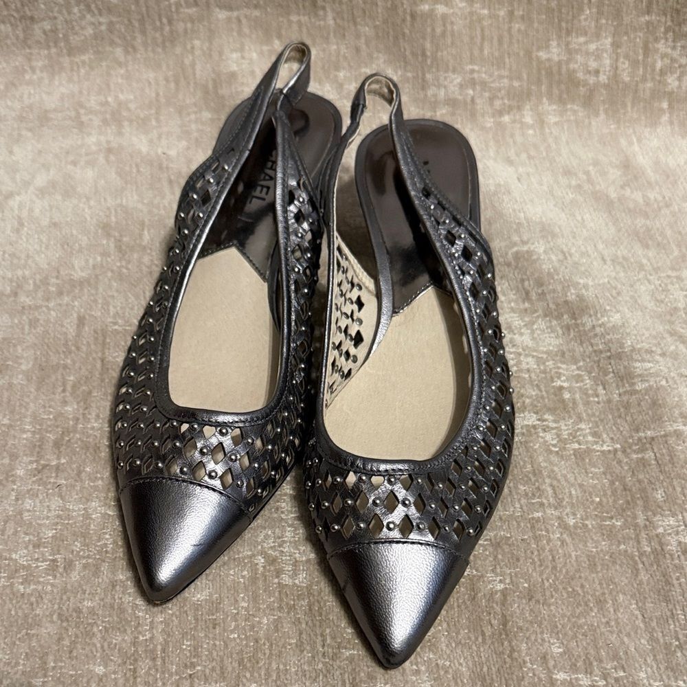 Michael Kors Black Studded Slingback Kitten Heels